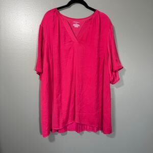 Lane Bryant Bright Pink Mixed Media Minimalist Top - 22/24 - Women's Plus Size